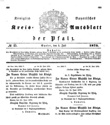 Königlich-bayerisches Kreis-Amtsblatt der Pfalz (Königlich bayerisches Amts- und Intelligenzblatt für die Pfalz) Samstag 5. Juli 1873