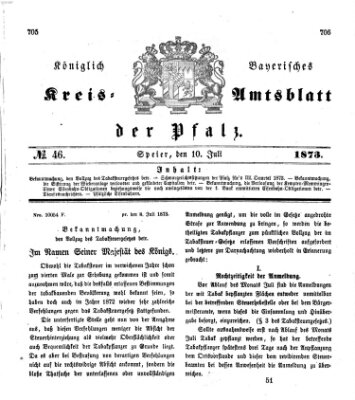 Königlich-bayerisches Kreis-Amtsblatt der Pfalz (Königlich bayerisches Amts- und Intelligenzblatt für die Pfalz) Donnerstag 10. Juli 1873