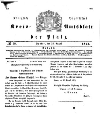 Königlich-bayerisches Kreis-Amtsblatt der Pfalz (Königlich bayerisches Amts- und Intelligenzblatt für die Pfalz) Samstag 23. August 1873