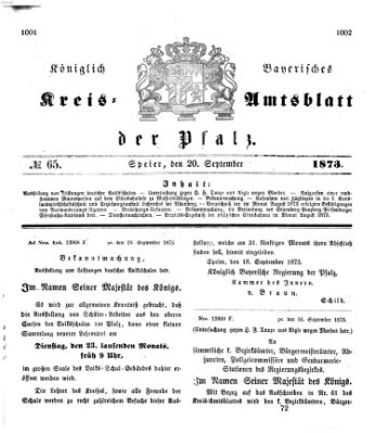 Königlich-bayerisches Kreis-Amtsblatt der Pfalz (Königlich bayerisches Amts- und Intelligenzblatt für die Pfalz) Samstag 20. September 1873