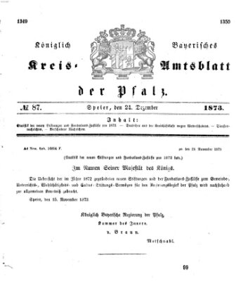 Königlich-bayerisches Kreis-Amtsblatt der Pfalz (Königlich bayerisches Amts- und Intelligenzblatt für die Pfalz) Mittwoch 24. Dezember 1873