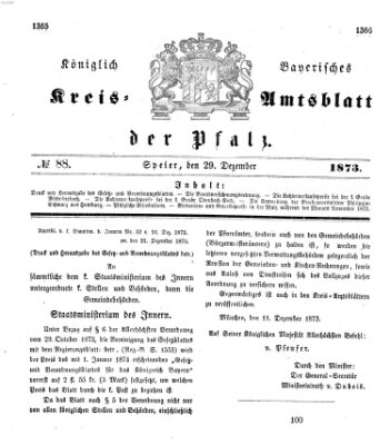 Königlich-bayerisches Kreis-Amtsblatt der Pfalz (Königlich bayerisches Amts- und Intelligenzblatt für die Pfalz) Montag 29. Dezember 1873