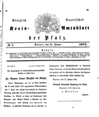 Königlich-bayerisches Kreis-Amtsblatt der Pfalz (Königlich bayerisches Amts- und Intelligenzblatt für die Pfalz) Samstag 21. Januar 1871