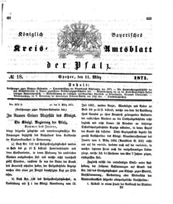 Königlich-bayerisches Kreis-Amtsblatt der Pfalz (Königlich bayerisches Amts- und Intelligenzblatt für die Pfalz) Samstag 11. März 1871