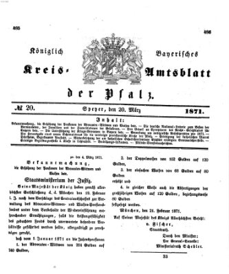 Königlich-bayerisches Kreis-Amtsblatt der Pfalz (Königlich bayerisches Amts- und Intelligenzblatt für die Pfalz) Montag 20. März 1871