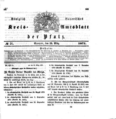 Königlich-bayerisches Kreis-Amtsblatt der Pfalz (Königlich bayerisches Amts- und Intelligenzblatt für die Pfalz) Donnerstag 23. März 1871