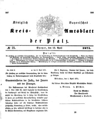 Königlich-bayerisches Kreis-Amtsblatt der Pfalz (Königlich bayerisches Amts- und Intelligenzblatt für die Pfalz) Donnerstag 13. April 1871