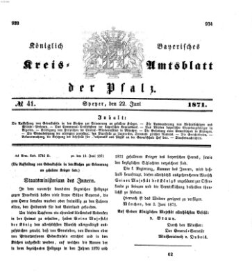 Königlich-bayerisches Kreis-Amtsblatt der Pfalz (Königlich bayerisches Amts- und Intelligenzblatt für die Pfalz) Donnerstag 22. Juni 1871