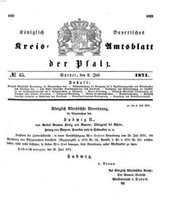 Königlich-bayerisches Kreis-Amtsblatt der Pfalz (Königlich bayerisches Amts- und Intelligenzblatt für die Pfalz) Samstag 8. Juli 1871