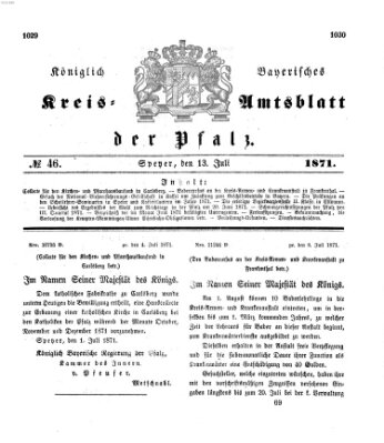 Königlich-bayerisches Kreis-Amtsblatt der Pfalz (Königlich bayerisches Amts- und Intelligenzblatt für die Pfalz) Donnerstag 13. Juli 1871