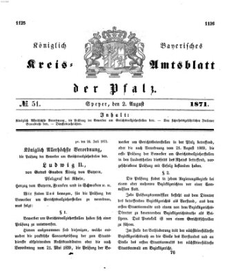 Königlich-bayerisches Kreis-Amtsblatt der Pfalz (Königlich bayerisches Amts- und Intelligenzblatt für die Pfalz) Mittwoch 2. August 1871