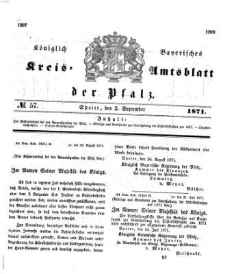 Königlich-bayerisches Kreis-Amtsblatt der Pfalz (Königlich bayerisches Amts- und Intelligenzblatt für die Pfalz) Samstag 2. September 1871