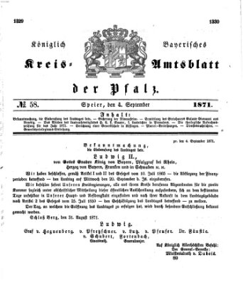 Königlich-bayerisches Kreis-Amtsblatt der Pfalz (Königlich bayerisches Amts- und Intelligenzblatt für die Pfalz) Montag 4. September 1871