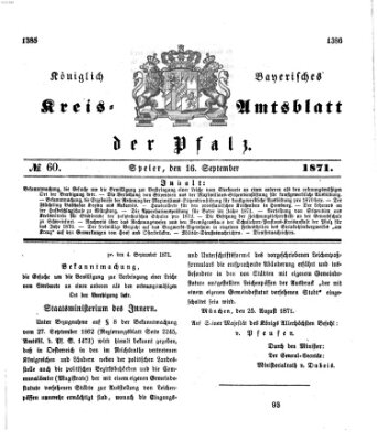 Königlich-bayerisches Kreis-Amtsblatt der Pfalz (Königlich bayerisches Amts- und Intelligenzblatt für die Pfalz) Samstag 16. September 1871