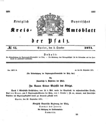 Königlich-bayerisches Kreis-Amtsblatt der Pfalz (Königlich bayerisches Amts- und Intelligenzblatt für die Pfalz) Dienstag 3. Oktober 1871