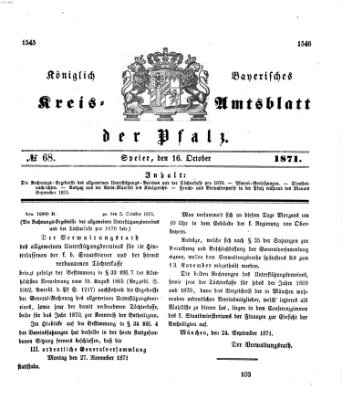 Königlich-bayerisches Kreis-Amtsblatt der Pfalz (Königlich bayerisches Amts- und Intelligenzblatt für die Pfalz) Montag 16. Oktober 1871