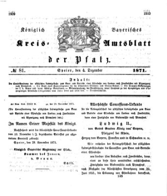 Königlich-bayerisches Kreis-Amtsblatt der Pfalz (Königlich bayerisches Amts- und Intelligenzblatt für die Pfalz) Montag 4. Dezember 1871