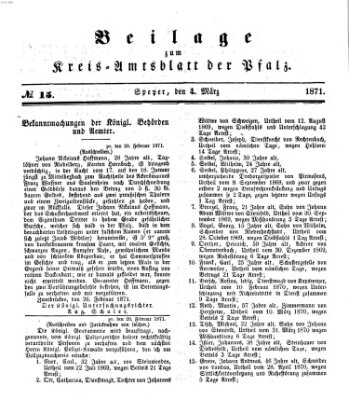 Königlich-bayerisches Kreis-Amtsblatt der Pfalz (Königlich bayerisches Amts- und Intelligenzblatt für die Pfalz) Samstag 4. März 1871