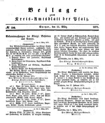 Königlich-bayerisches Kreis-Amtsblatt der Pfalz (Königlich bayerisches Amts- und Intelligenzblatt für die Pfalz) Samstag 11. März 1871