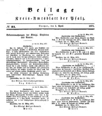 Königlich-bayerisches Kreis-Amtsblatt der Pfalz (Königlich bayerisches Amts- und Intelligenzblatt für die Pfalz) Samstag 1. April 1871