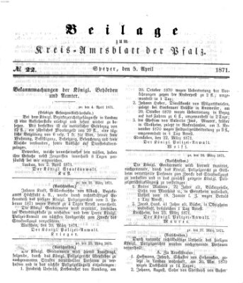 Königlich-bayerisches Kreis-Amtsblatt der Pfalz (Königlich bayerisches Amts- und Intelligenzblatt für die Pfalz) Mittwoch 5. April 1871