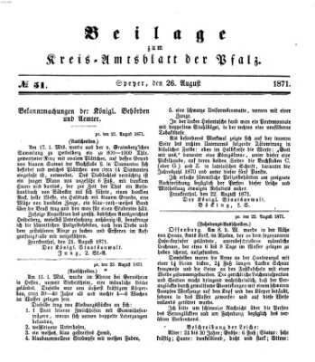 Königlich-bayerisches Kreis-Amtsblatt der Pfalz (Königlich bayerisches Amts- und Intelligenzblatt für die Pfalz) Samstag 26. August 1871