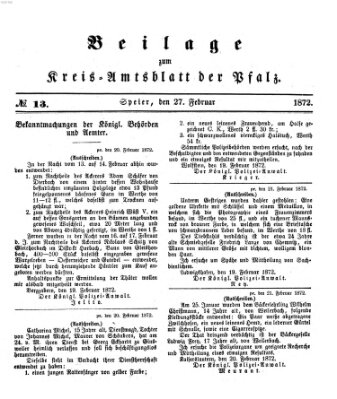 Königlich-bayerisches Kreis-Amtsblatt der Pfalz (Königlich bayerisches Amts- und Intelligenzblatt für die Pfalz) Dienstag 27. Februar 1872