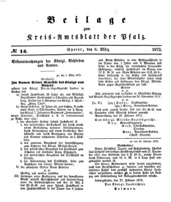 Königlich-bayerisches Kreis-Amtsblatt der Pfalz (Königlich bayerisches Amts- und Intelligenzblatt für die Pfalz) Mittwoch 6. März 1872