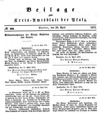 Königlich-bayerisches Kreis-Amtsblatt der Pfalz (Königlich bayerisches Amts- und Intelligenzblatt für die Pfalz) Samstag 20. April 1872