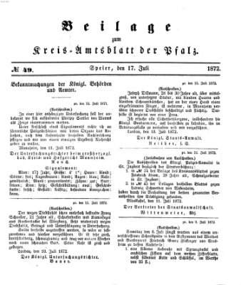 Königlich-bayerisches Kreis-Amtsblatt der Pfalz (Königlich bayerisches Amts- und Intelligenzblatt für die Pfalz) Mittwoch 17. Juli 1872