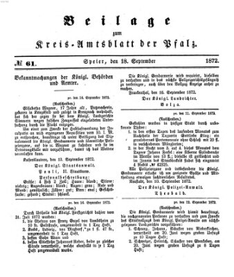 Königlich-bayerisches Kreis-Amtsblatt der Pfalz (Königlich bayerisches Amts- und Intelligenzblatt für die Pfalz) Mittwoch 18. September 1872