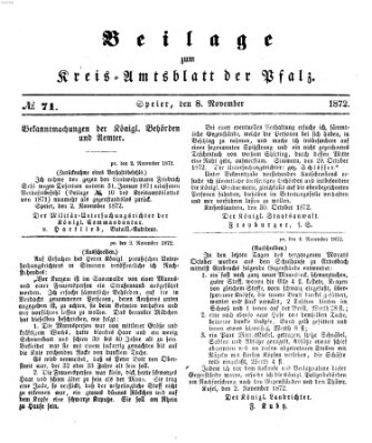 Königlich-bayerisches Kreis-Amtsblatt der Pfalz (Königlich bayerisches Amts- und Intelligenzblatt für die Pfalz) Freitag 8. November 1872