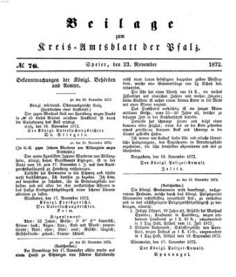 Königlich-bayerisches Kreis-Amtsblatt der Pfalz (Königlich bayerisches Amts- und Intelligenzblatt für die Pfalz) Samstag 23. November 1872