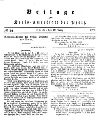 Königlich-bayerisches Kreis-Amtsblatt der Pfalz (Königlich bayerisches Amts- und Intelligenzblatt für die Pfalz) Mittwoch 19. März 1873