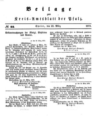 Königlich-bayerisches Kreis-Amtsblatt der Pfalz (Königlich bayerisches Amts- und Intelligenzblatt für die Pfalz) Samstag 22. März 1873