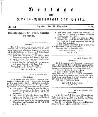 Königlich-bayerisches Kreis-Amtsblatt der Pfalz (Königlich bayerisches Amts- und Intelligenzblatt für die Pfalz) Montag 29. September 1873