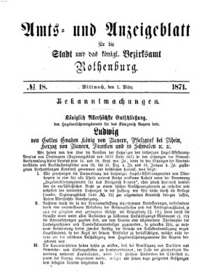 Amts- und Anzeigenblatt für die Stadt und das Königl. Bezirksamt Rothenburg Mittwoch 1. März 1871