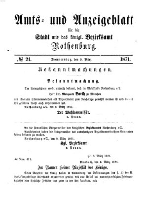 Amts- und Anzeigenblatt für die Stadt und das Königl. Bezirksamt Rothenburg Donnerstag 9. März 1871