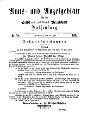 Amts- und Anzeigenblatt für die Stadt und das Königl. Bezirksamt Rothenburg Samstag 15. Juli 1871