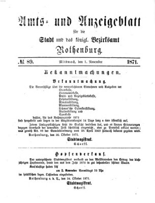 Amts- und Anzeigenblatt für die Stadt und das Königl. Bezirksamt Rothenburg Mittwoch 1. November 1871