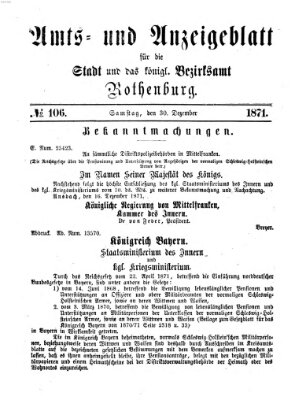 Amts- und Anzeigenblatt für die Stadt und das Königl. Bezirksamt Rothenburg Samstag 30. Dezember 1871