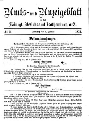 Amts- und Anzeigenblatt für das Königliche Bezirksamt Rothenburg o.T. (Amts- und Anzeigenblatt für die Stadt und das Königl. Bezirksamt Rothenburg) Samstag 6. Januar 1872