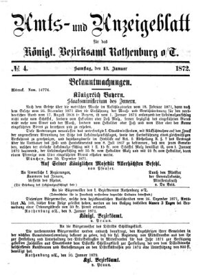 Amts- und Anzeigenblatt für das Königliche Bezirksamt Rothenburg o.T. (Amts- und Anzeigenblatt für die Stadt und das Königl. Bezirksamt Rothenburg) Samstag 13. Januar 1872