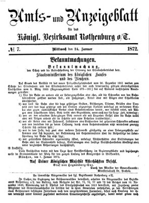 Amts- und Anzeigenblatt für das Königliche Bezirksamt Rothenburg o.T. (Amts- und Anzeigenblatt für die Stadt und das Königl. Bezirksamt Rothenburg) Mittwoch 24. Januar 1872