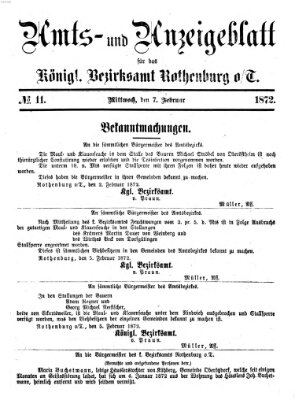 Amts- und Anzeigenblatt für das Königliche Bezirksamt Rothenburg o.T. (Amts- und Anzeigenblatt für die Stadt und das Königl. Bezirksamt Rothenburg) Mittwoch 7. Februar 1872