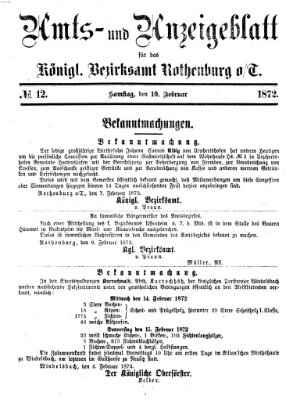 Amts- und Anzeigenblatt für das Königliche Bezirksamt Rothenburg o.T. (Amts- und Anzeigenblatt für die Stadt und das Königl. Bezirksamt Rothenburg) Samstag 10. Februar 1872