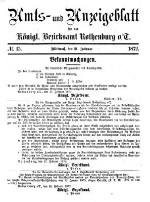 Amts- und Anzeigenblatt für das Königliche Bezirksamt Rothenburg o.T. (Amts- und Anzeigenblatt für die Stadt und das Königl. Bezirksamt Rothenburg) Mittwoch 21. Februar 1872