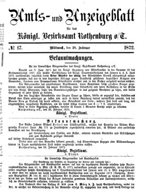 Amts- und Anzeigenblatt für das Königliche Bezirksamt Rothenburg o.T. (Amts- und Anzeigenblatt für die Stadt und das Königl. Bezirksamt Rothenburg) Mittwoch 28. Februar 1872