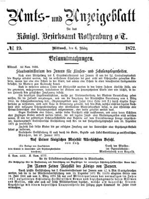 Amts- und Anzeigenblatt für das Königliche Bezirksamt Rothenburg o.T. (Amts- und Anzeigenblatt für die Stadt und das Königl. Bezirksamt Rothenburg) Mittwoch 6. März 1872