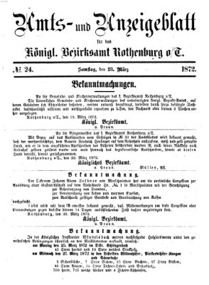 Amts- und Anzeigenblatt für das Königliche Bezirksamt Rothenburg o.T. (Amts- und Anzeigenblatt für die Stadt und das Königl. Bezirksamt Rothenburg) Samstag 23. März 1872